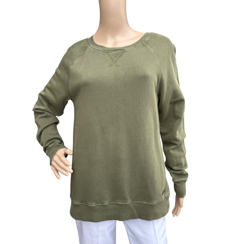 Natural Reflections Olive Green Cotton Crewneck Sweatshirt Raglan Pullover S